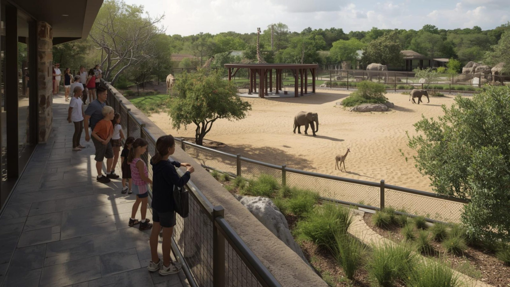 Young elephant splashing water at Elephant Springs inside the Fort Worth Zoo.