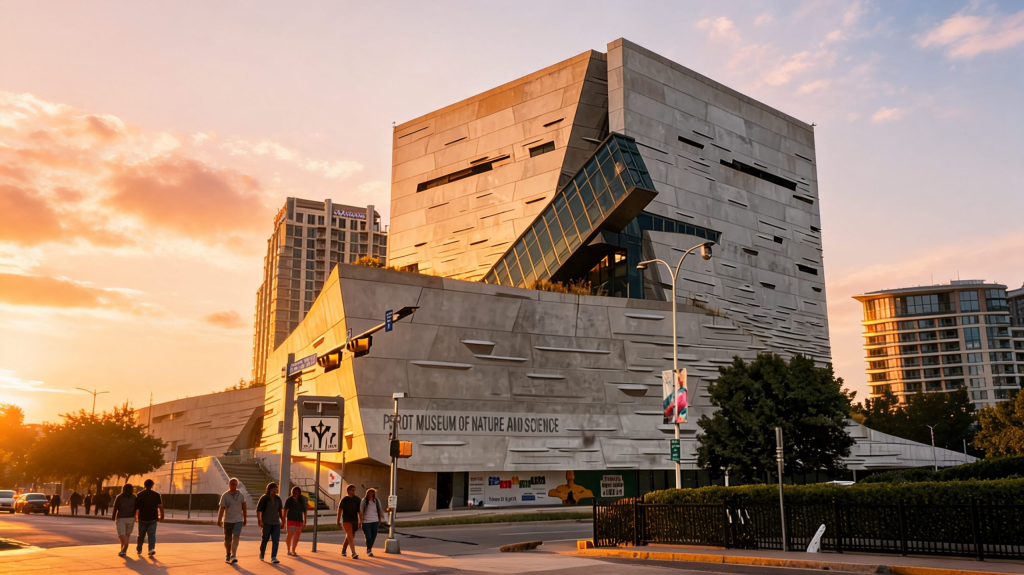 Outside of the Perot Museum of Nature and Science in Dallas Texas