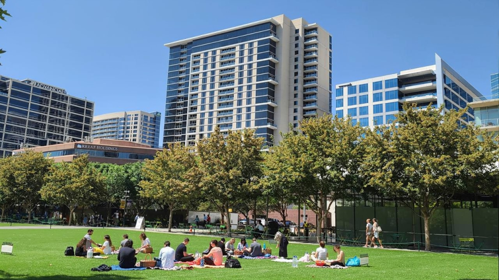 Uptown Dallas green space and buildings