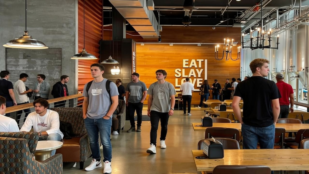 Food stalls and bars across the levels of Legacy Hall in Plano